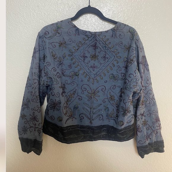 ⭐️ Embroidered Elephant Bird Stitched Jacket India Hipster Hippie Chic Sweater - Picture 5 of 5